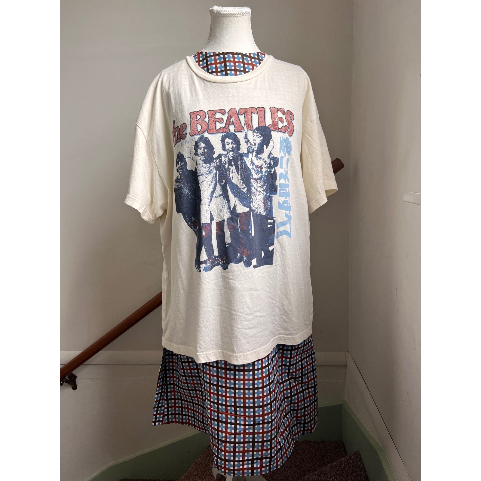Vintage Plaid Midi Dress Mod MCM Geometric Sleeveless A-Line Muumuu House Coat