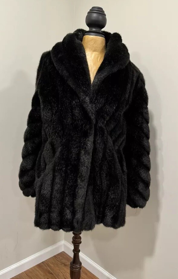 Y2K Vintage 90S Monterey Fashions Black Faux Fur Coat / Jacket SZ 12 Retro