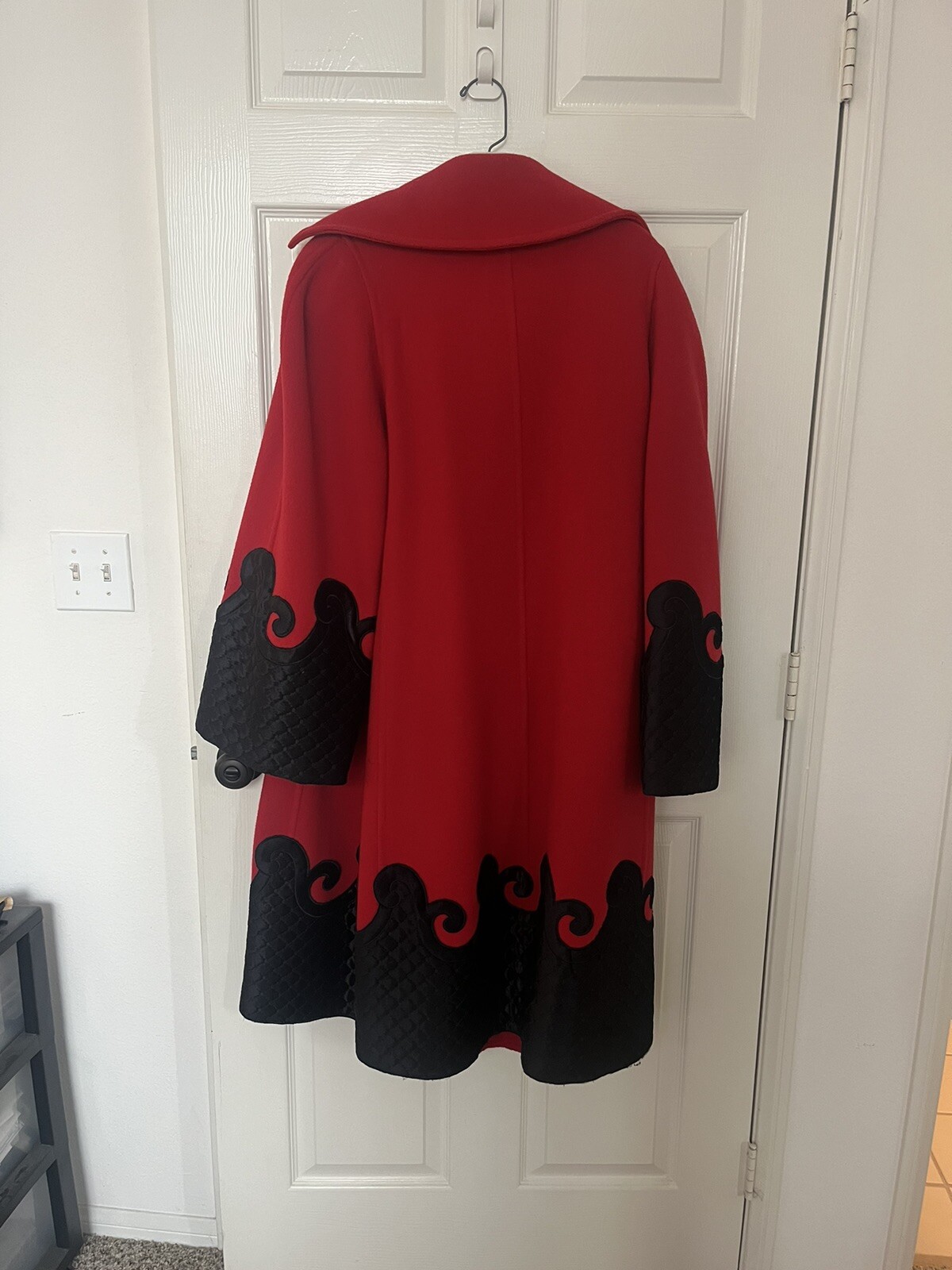 Christian Lacroix 1990s Red & Black Applique Coat W/Black Tassel Zipper