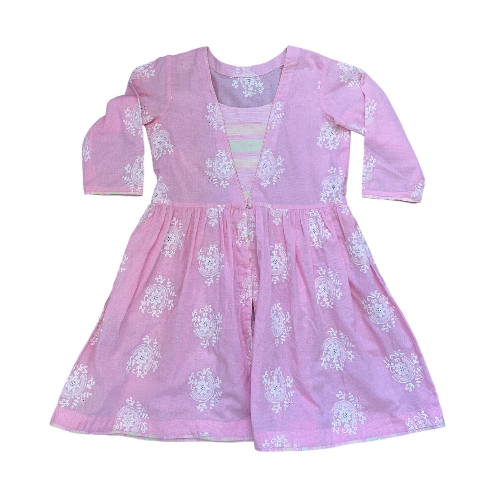 Handmade Vintage Pink Gingham Embroidered Cottagecore dress prairie Small