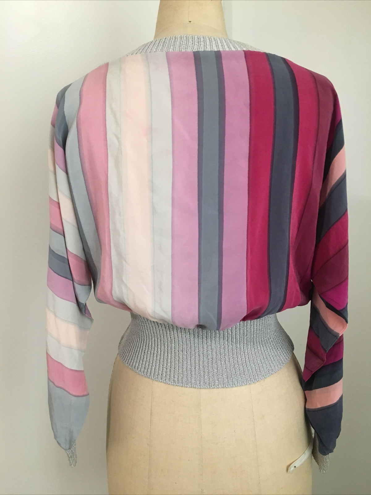 CHARLOTTE WASHED SILK STRIPED BLOUSE DOLMAN SLEEVE VINTAGE