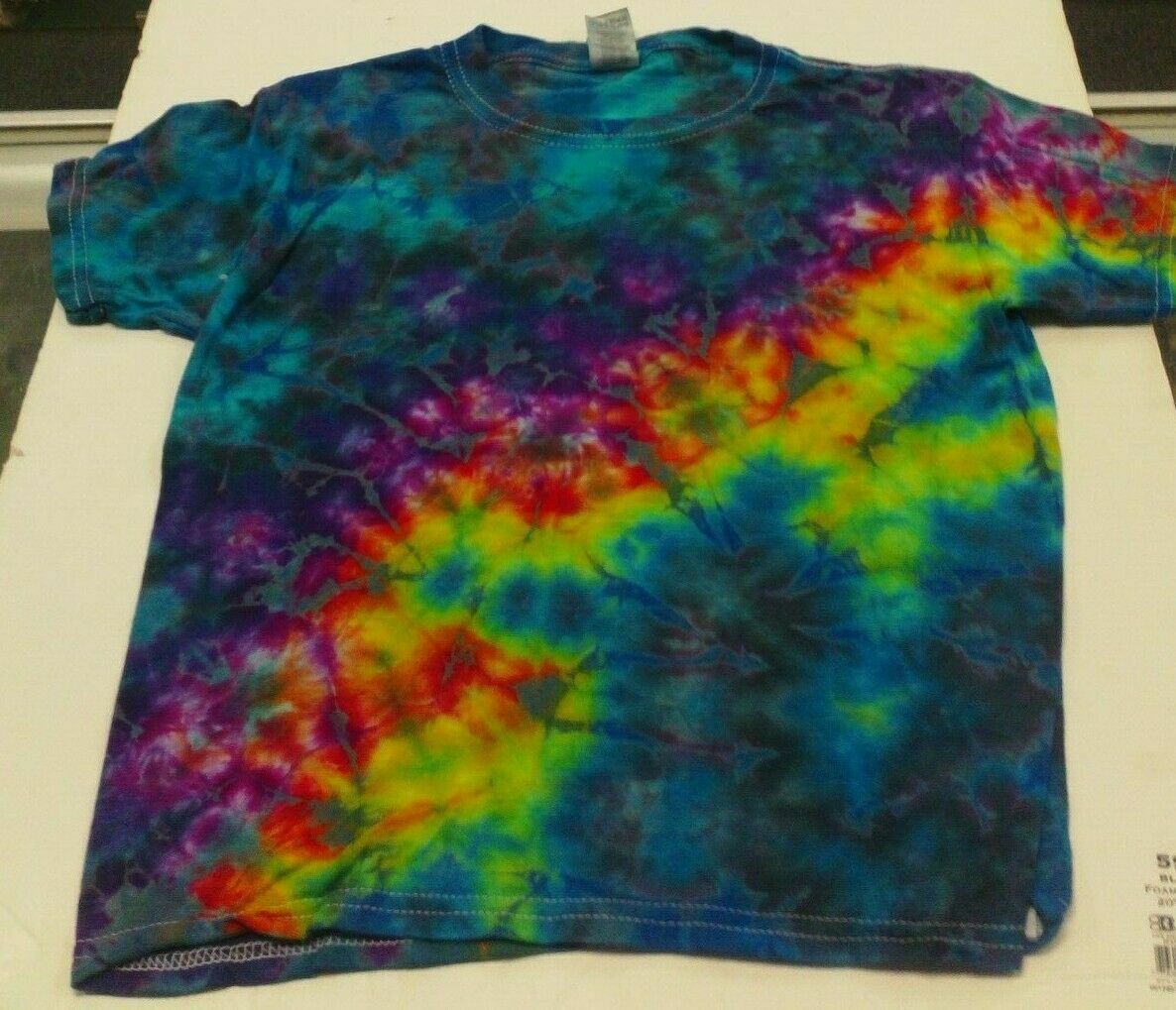 TYE DYE BLUE BLK RAINBOW SHORT SLEEVE SHIRT 100% COTTON CHILD KIDS UNISEX – XS