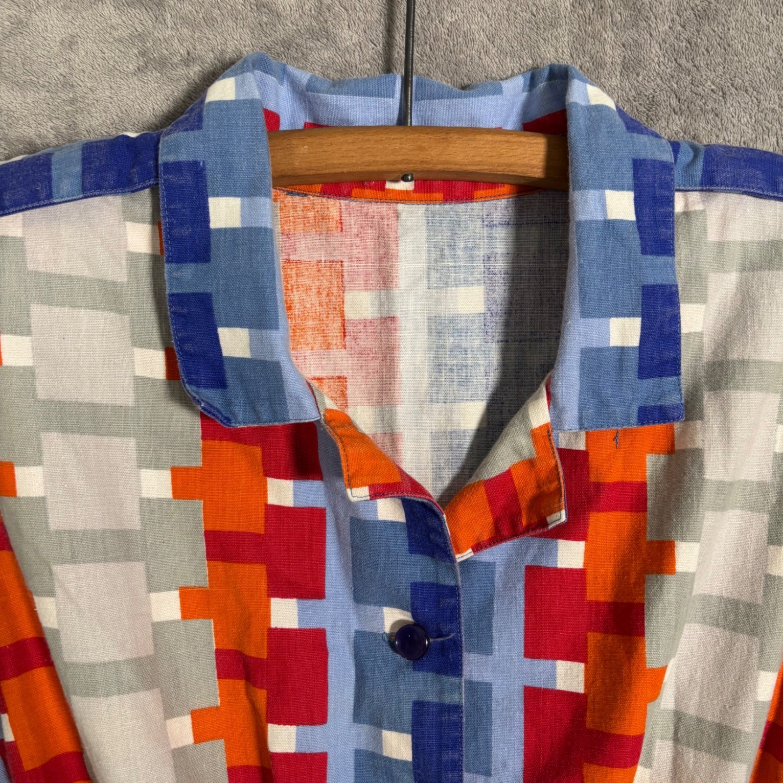Vintage Geometric Pixel Print Fit & Flare Shirt Dress Multicolor 70s Style MCM