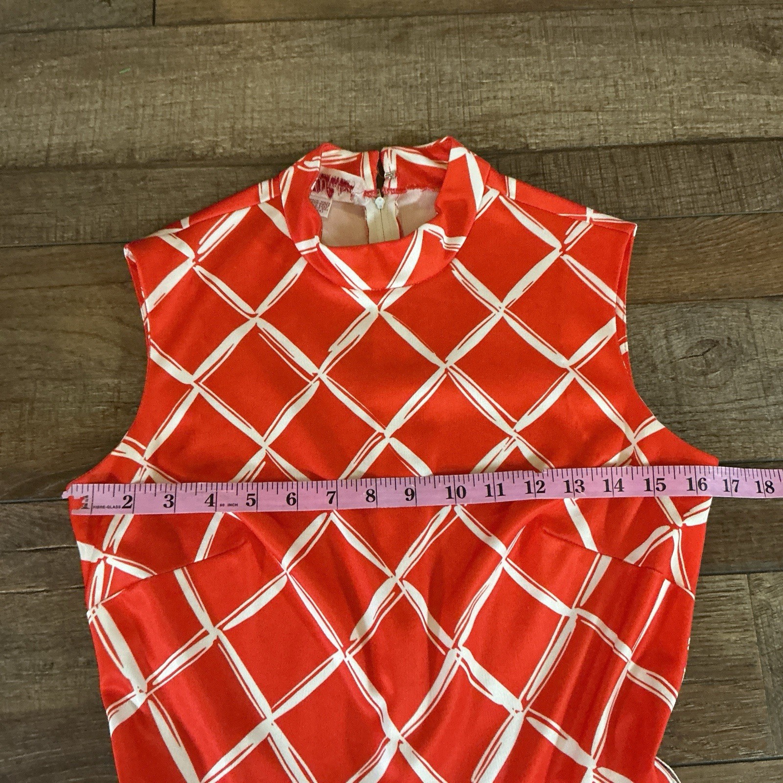 70s VTG Kay Windsor Red Geometric Maxi Dress Sleeveless Mock Neck Size XS/S #9E8