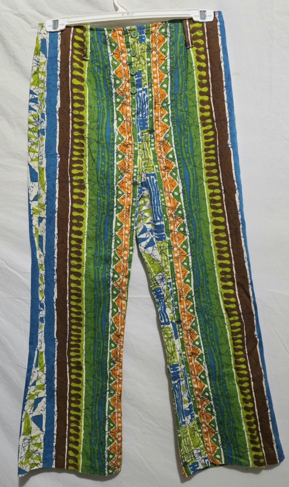 Hippie Pants Vtg 1970s Miss Holly M L Flared Button Fly Colorful Stripe Retro