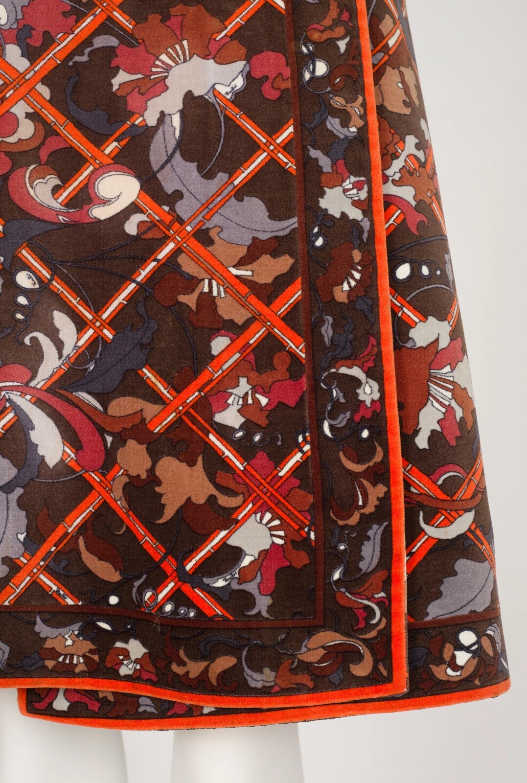 Emilio Pucci 1970s Vintage Floral Print Brown Cotton Velvet Wrap Skirt Sz S 28w