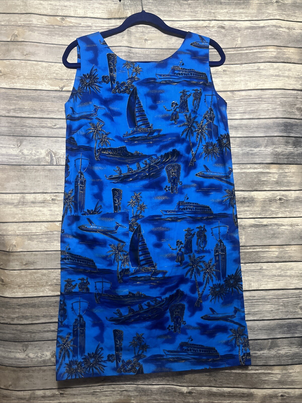VTG Fashions Of Hawaii Honeymoon Set XS Blue Hawaiian Airline Print