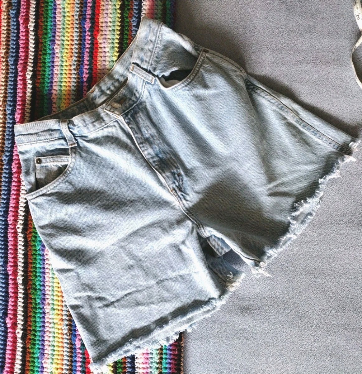 Vintage Gitano 100% Cotton Denim 5 Pkt High Waist Frayed Hem Jean Short Sz 10 GB