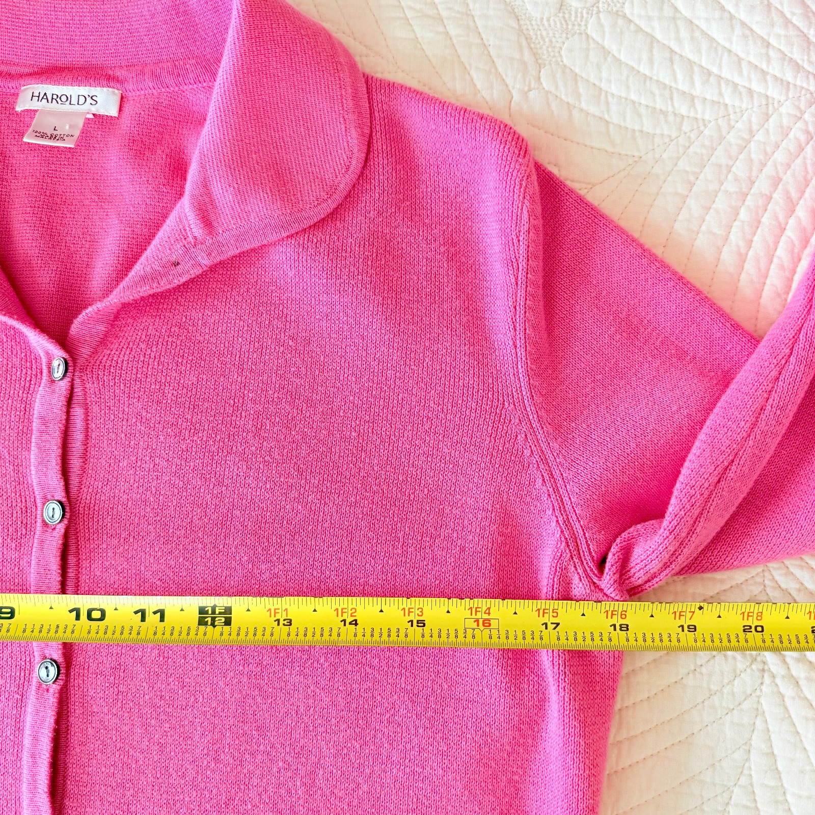 VTG Harold&rsquo;s Pink Bow Collared Twee Cotton Sweater Cardigan Size L
