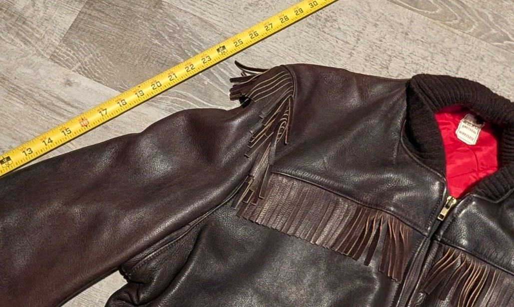 Vtg UBER Fringed Genuine Leather Bomber Jacket Minnesota USA XL 2XL Quilt Lined