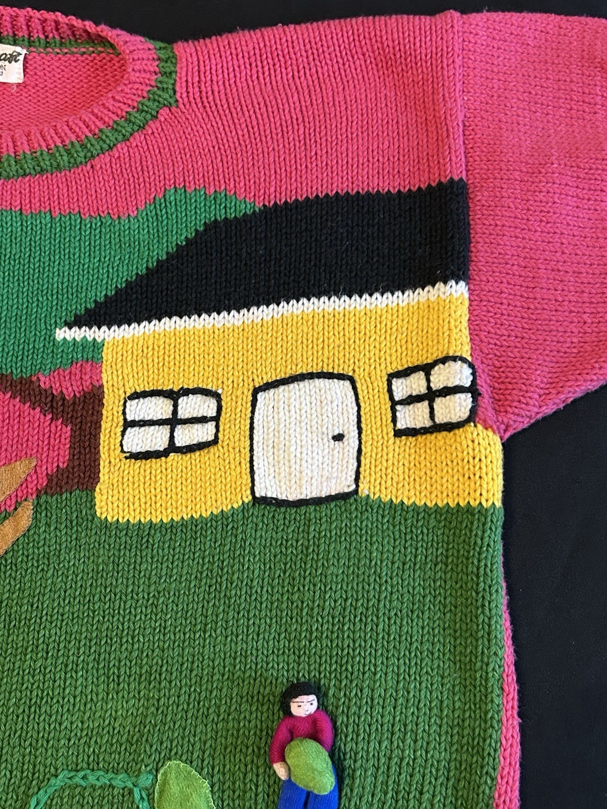 VTG 80&rsquo;s PICKING WATERMELON HANDMADE PERUVIAN EMBELLISHED NOVELTY SWEATER S-LG