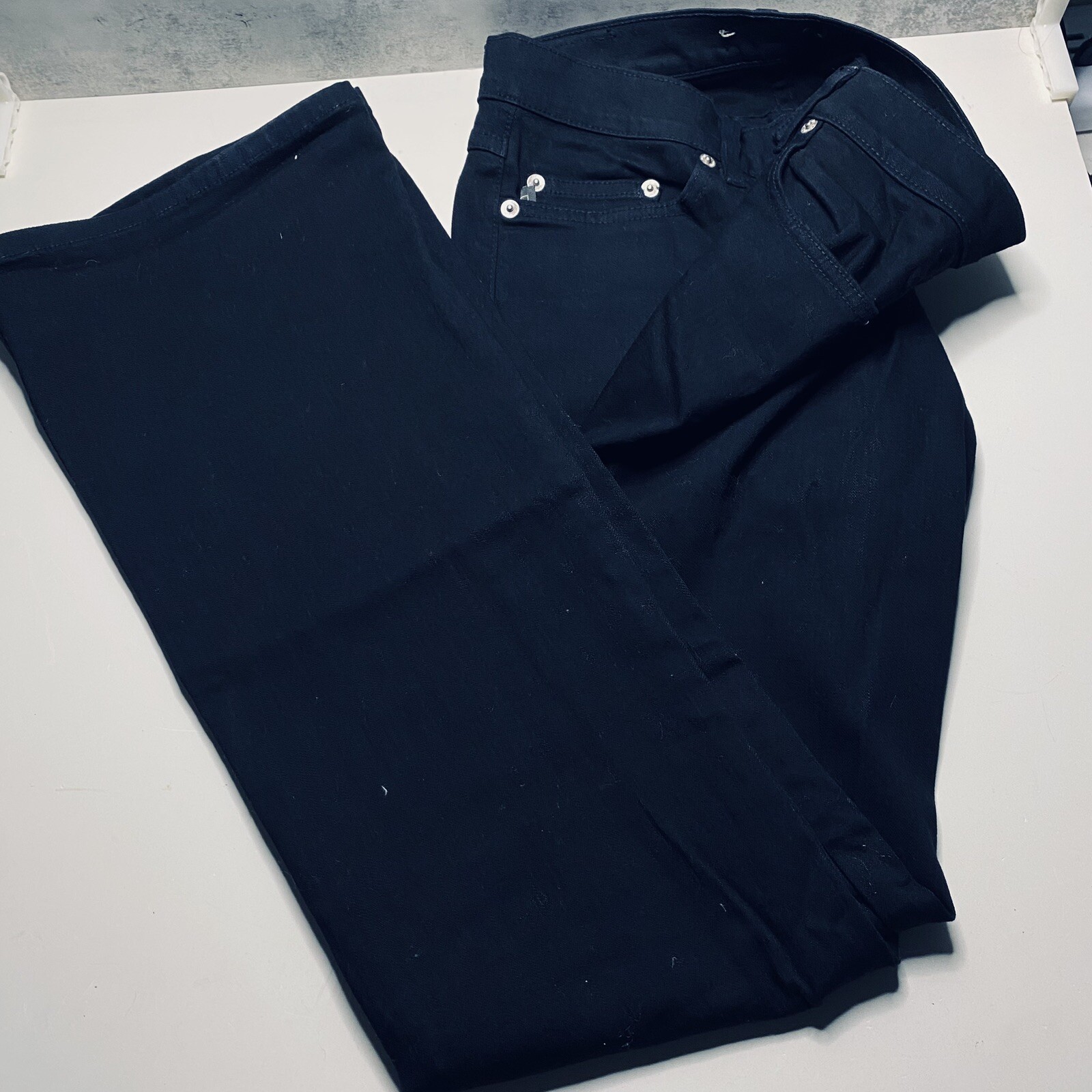 Vintage 1990s Eunina American Style Jeans, Black, Flare 9”, Size 5, Jr. 28x31x34
