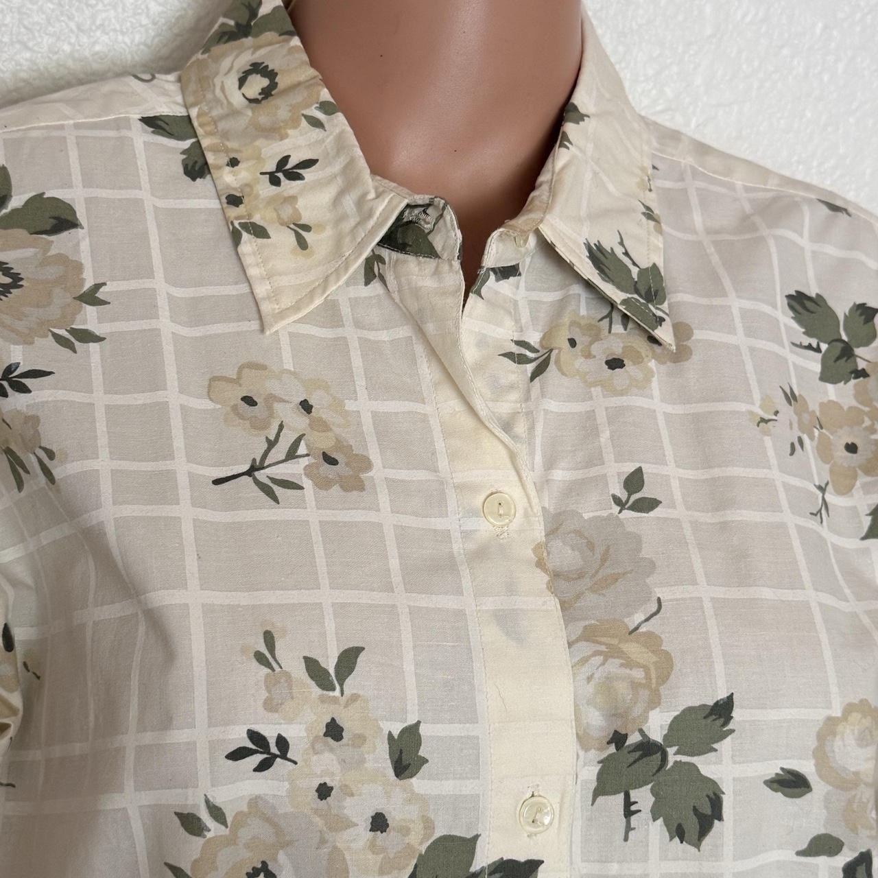 Vtg Cherokee 100% Cotton Beige Floral Button Up Shirt Sz L Granny chic