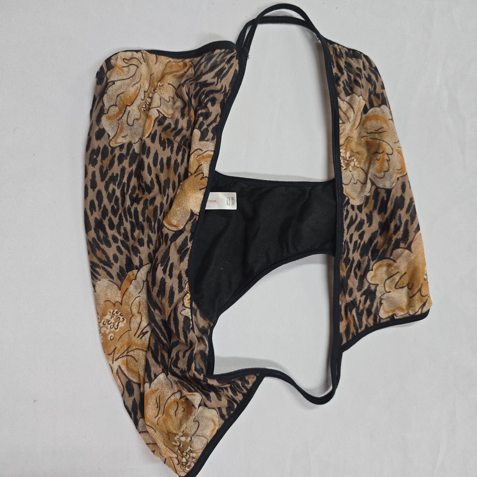 Cacique Vintage Sheer Shiny Leopard Flower Double String Bikini Panties 18/20