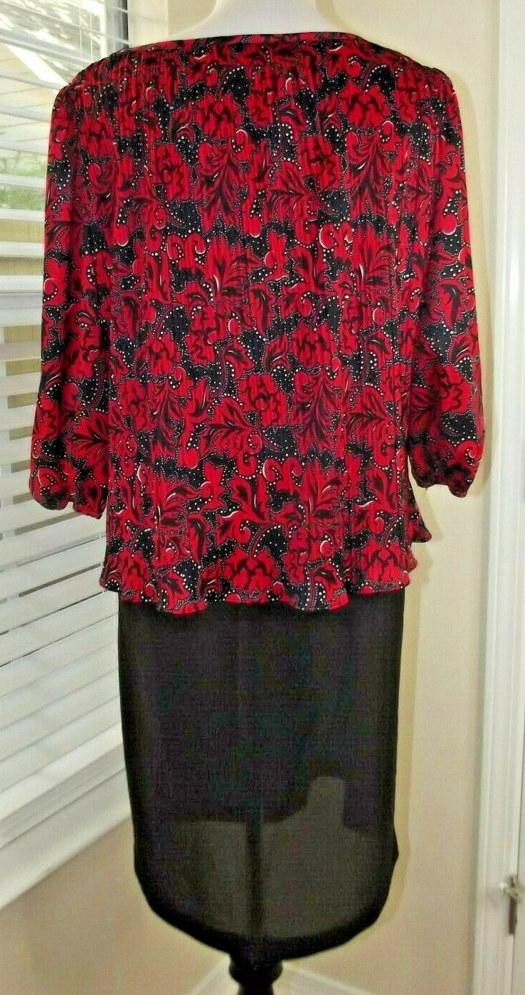 Vintage GOOD TIMES DRESS Sz 13/14 Red/Black Accordion Pleat Top MADE IN USA 80s