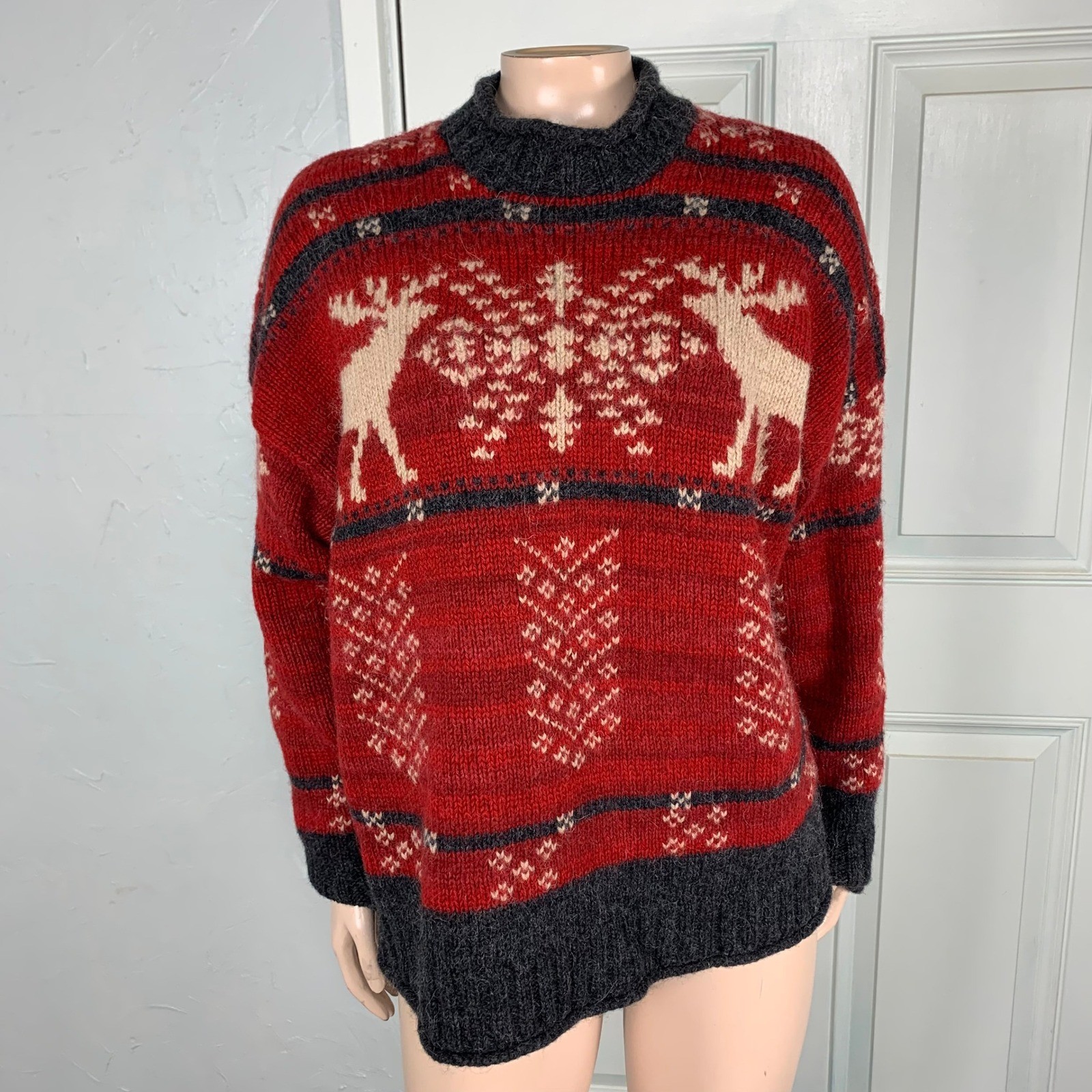 Vintage 90s Ralph Lauren Sport Women&rsquo;s Sweater M Alpaca Reindeer Christmas P3-21