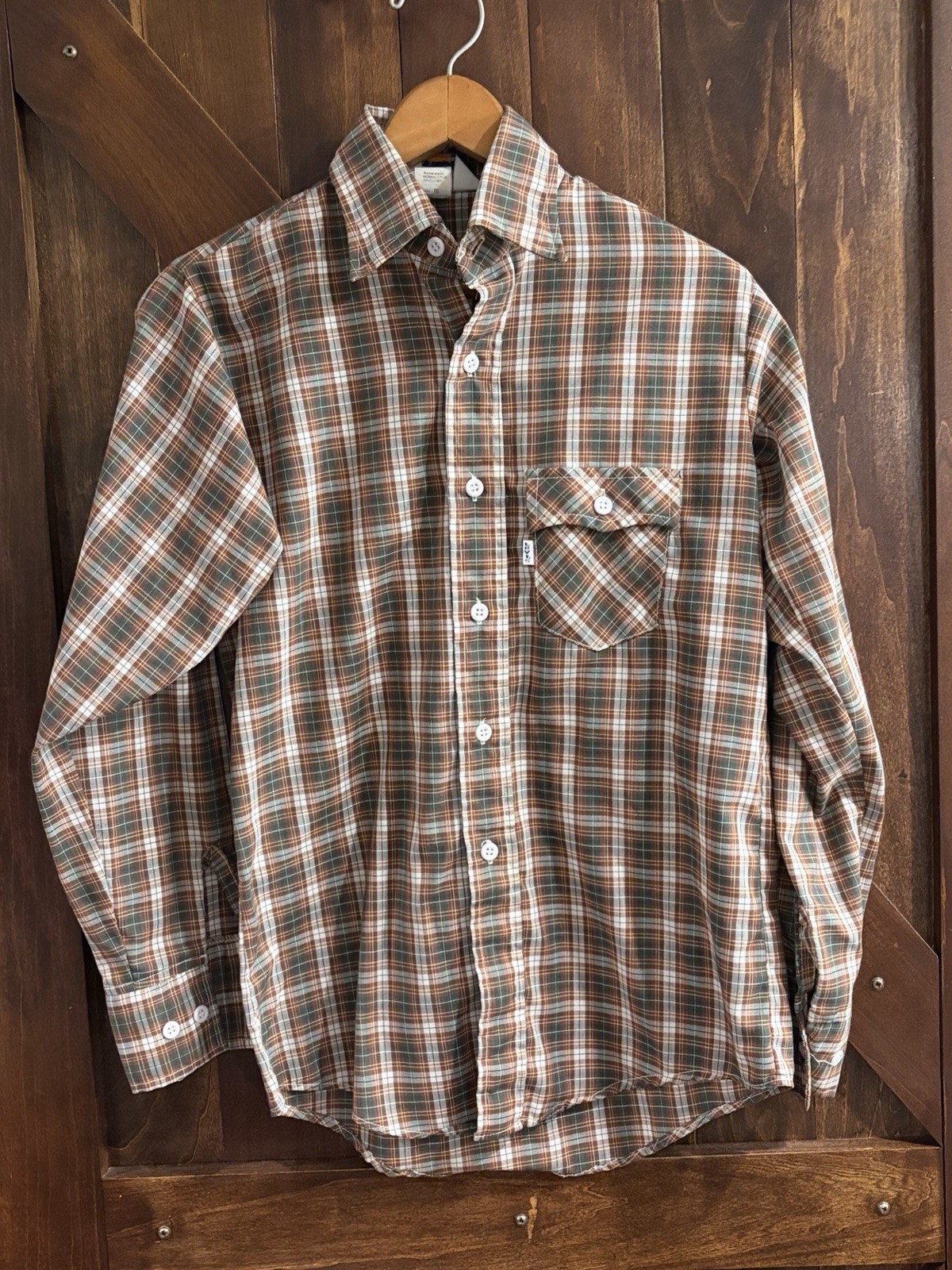 Vintage 70s Levi’s Plaid Button Up Shirt USA Youth 18 Fits Women’s XS S Brown