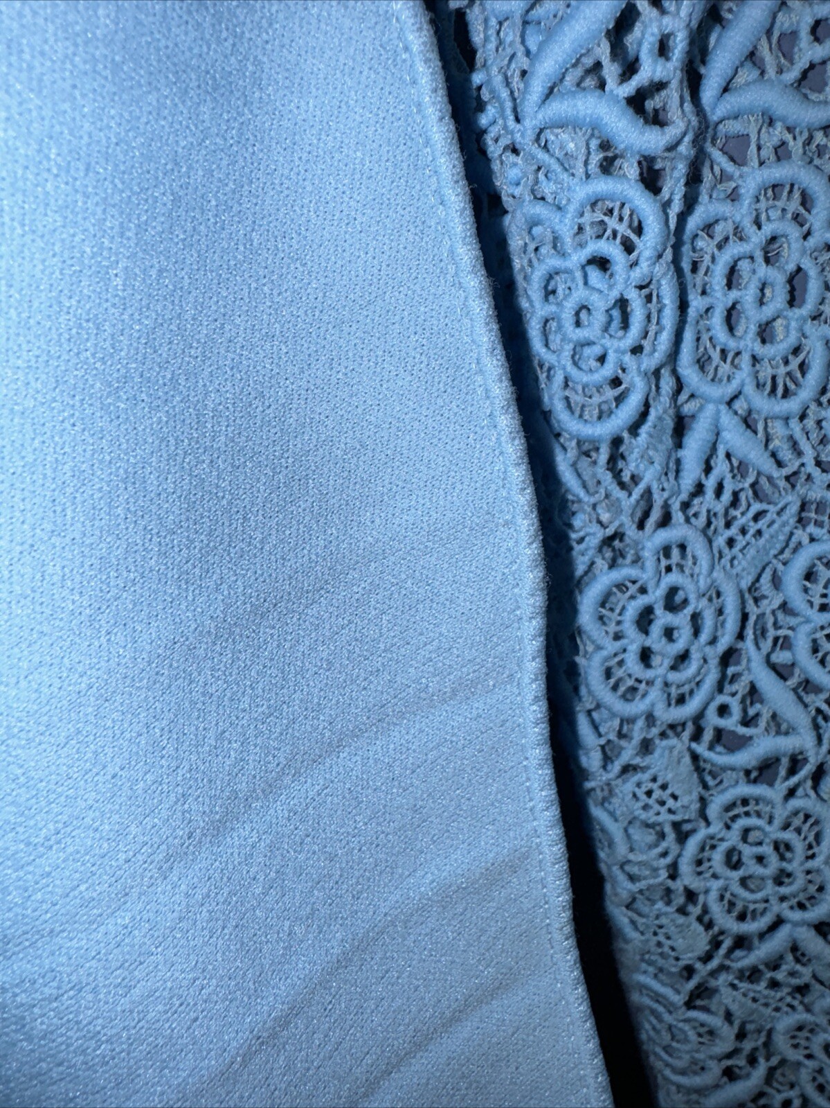 Small 1960 Long Party Dress, Needlework Lace, Blue Lined, Pleated Skirt, USA