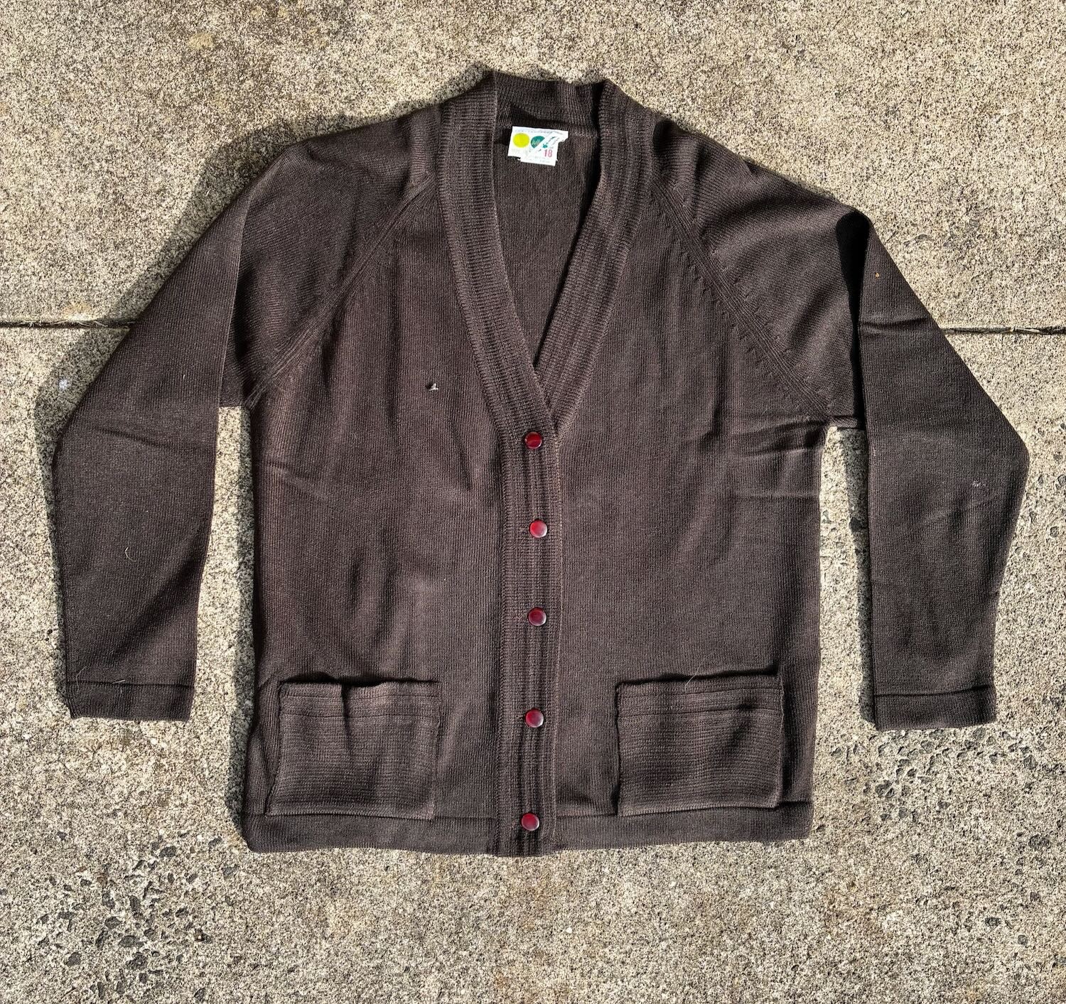 Vintage 70s Unworn Size L Knit Brown Cardigan Buttons Granny Chic