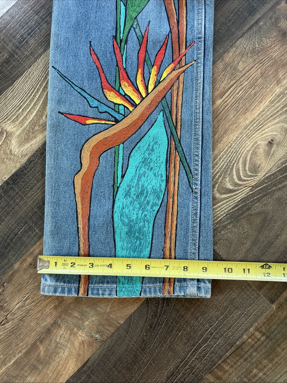 Brittania Jeans Custom Painting Size 13 (W26 L32) Birds of Paradise