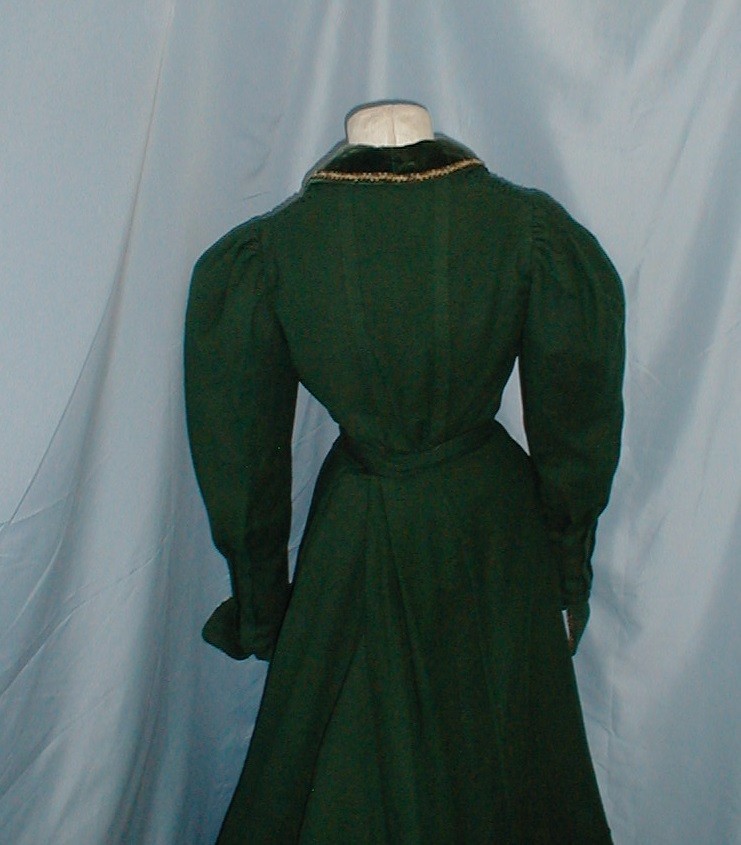 Striking Antique Dress Suit Victorian 1890&rsquo;s Forest Green Wool Velvet Trim