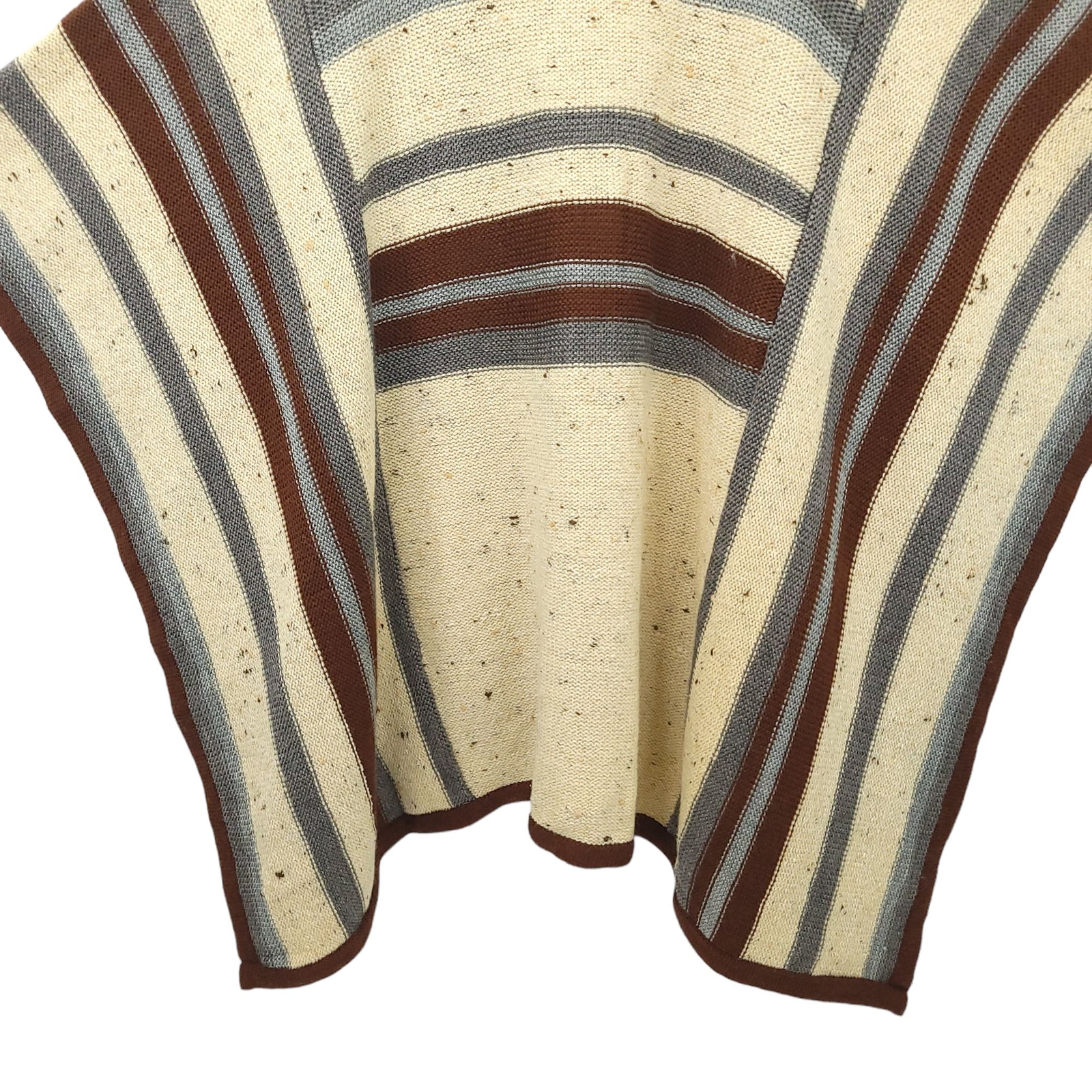 Beldoch Popper Wool Blend Poncho S Shawl Cape Striped Beige Blue Gray Vintage