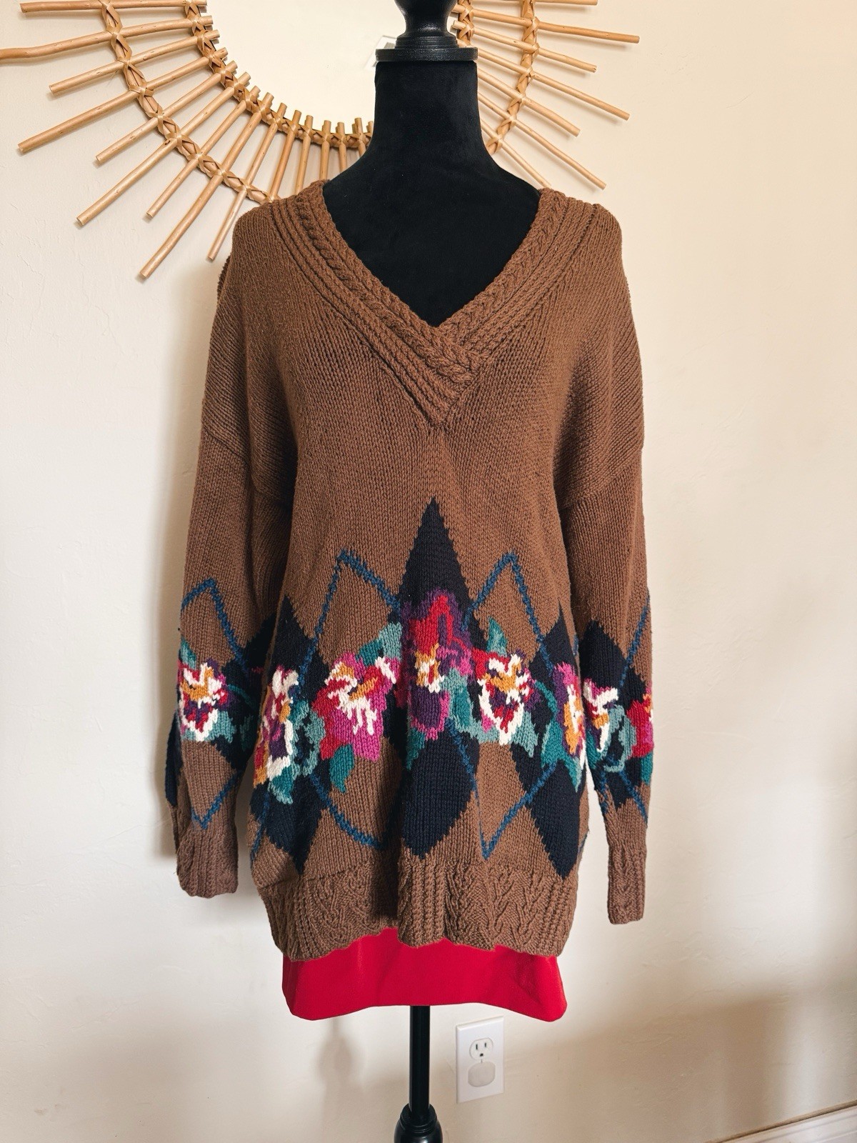 Vintage 1980s/1990s Harold’s Hand Framed Cotton Floral Knit Sweater Size S/M