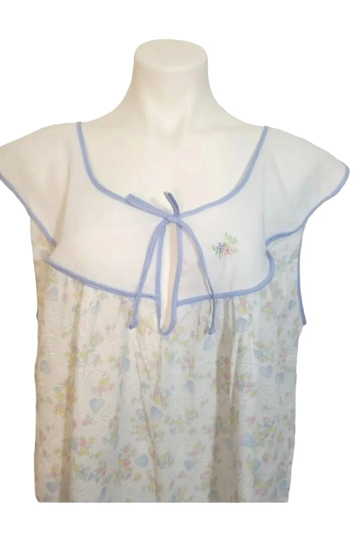 Liliana Creazioni Nightgown Housedress Lightweight Blue Sz XL Tie Front Vintage