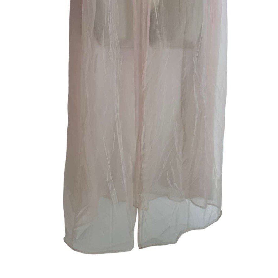 Vintage Unbranded Sheer Pink Lingerie Pleated Ruffle 60s Robe Long Length sz L