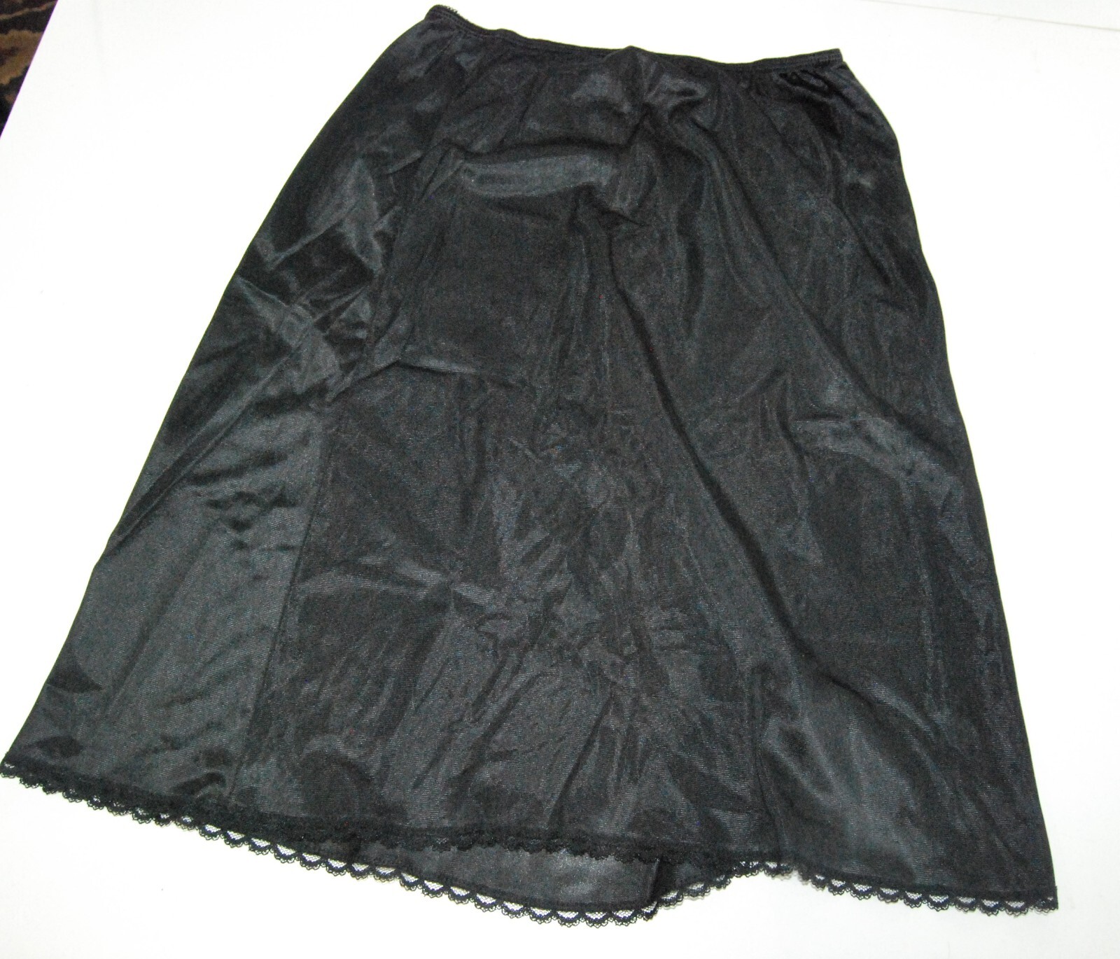 Wondermaid Vintage Nylon Half Slip Black 8 inch Side Slit Size M 22&Prime; long