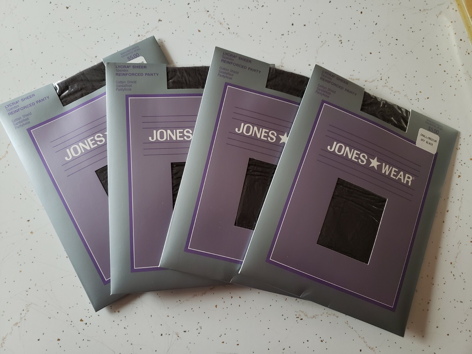 JONES WEAR Vintage Reinforced Pantyhose 4 Pk Small/Medium Off Black Sandlefoot