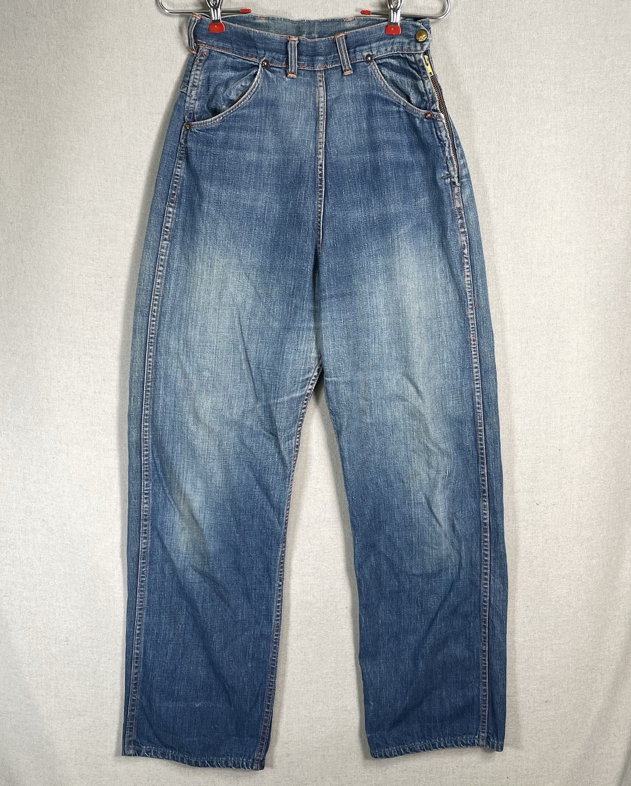 VINTAGE 40s 50s Womens Side Zip Jeans Size 24×28 Denim 1940s 1950s