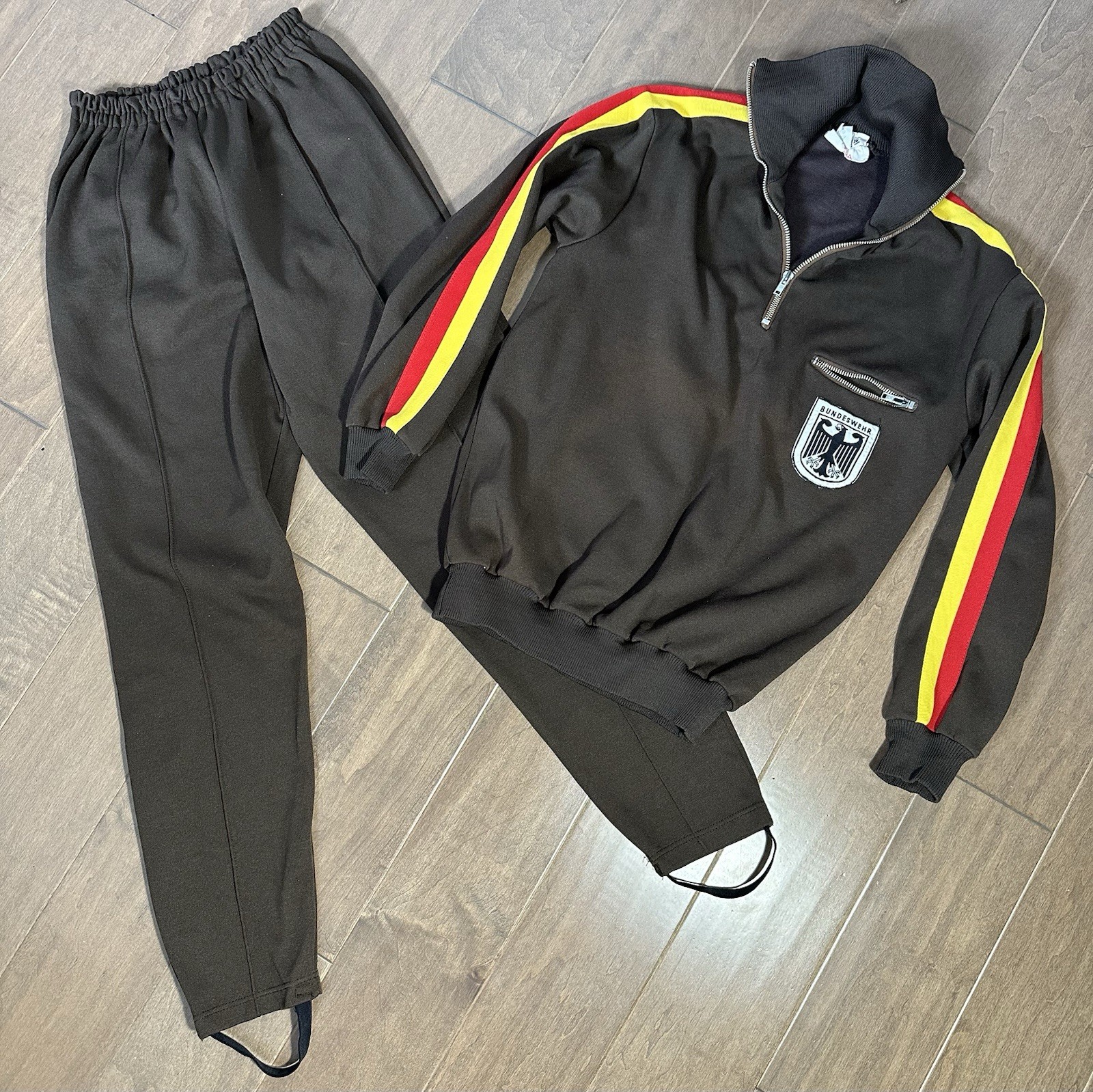 VTG 80s STURM GERMANY Warm Up SET Jacket STIRRUP Pants WOMEN S BROWN BUNDESWEHR
