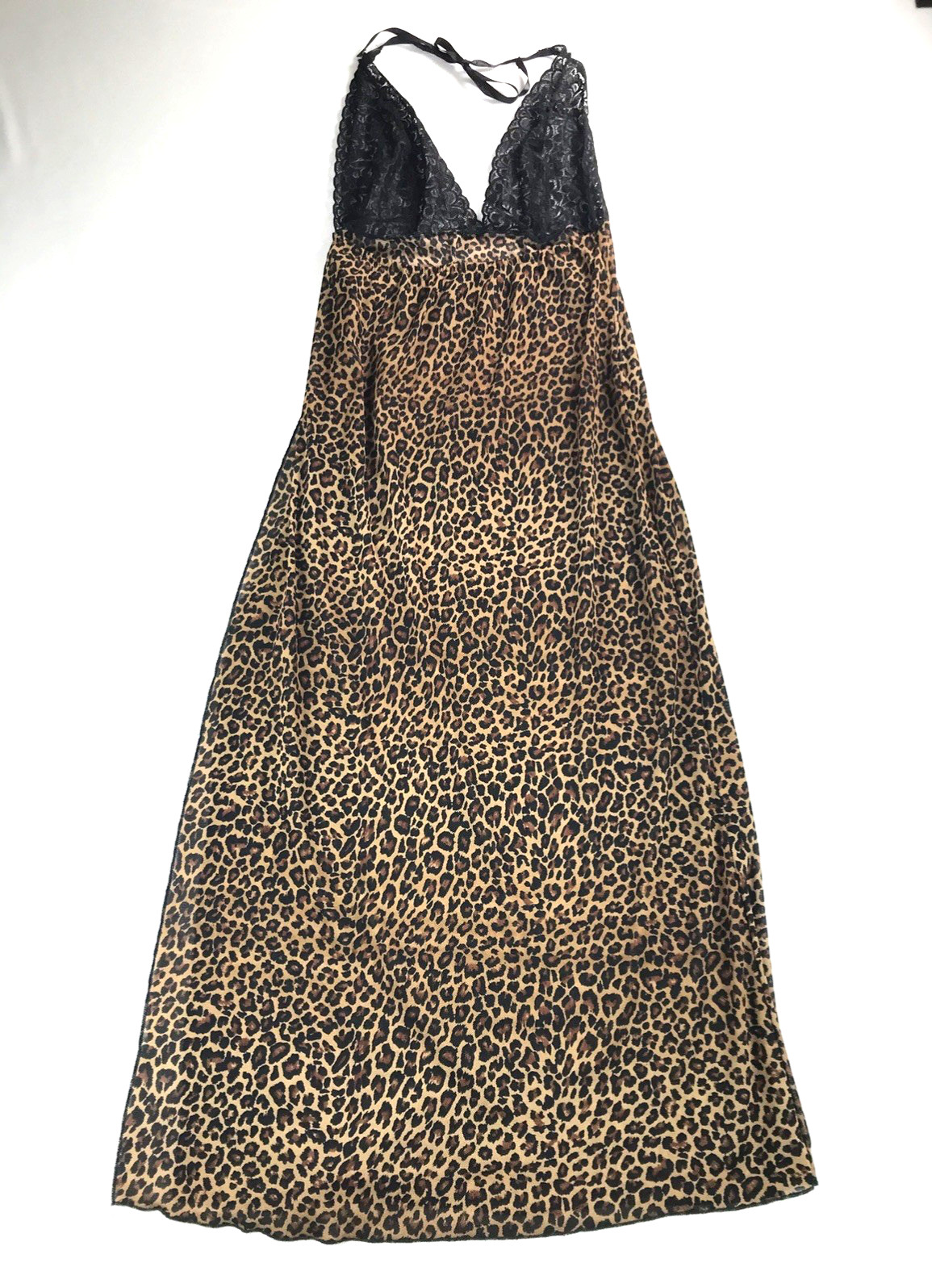 Petra Fashions Sheer Leopard Halter Maxi Nightgown Medium Vintage Elegant Sexy