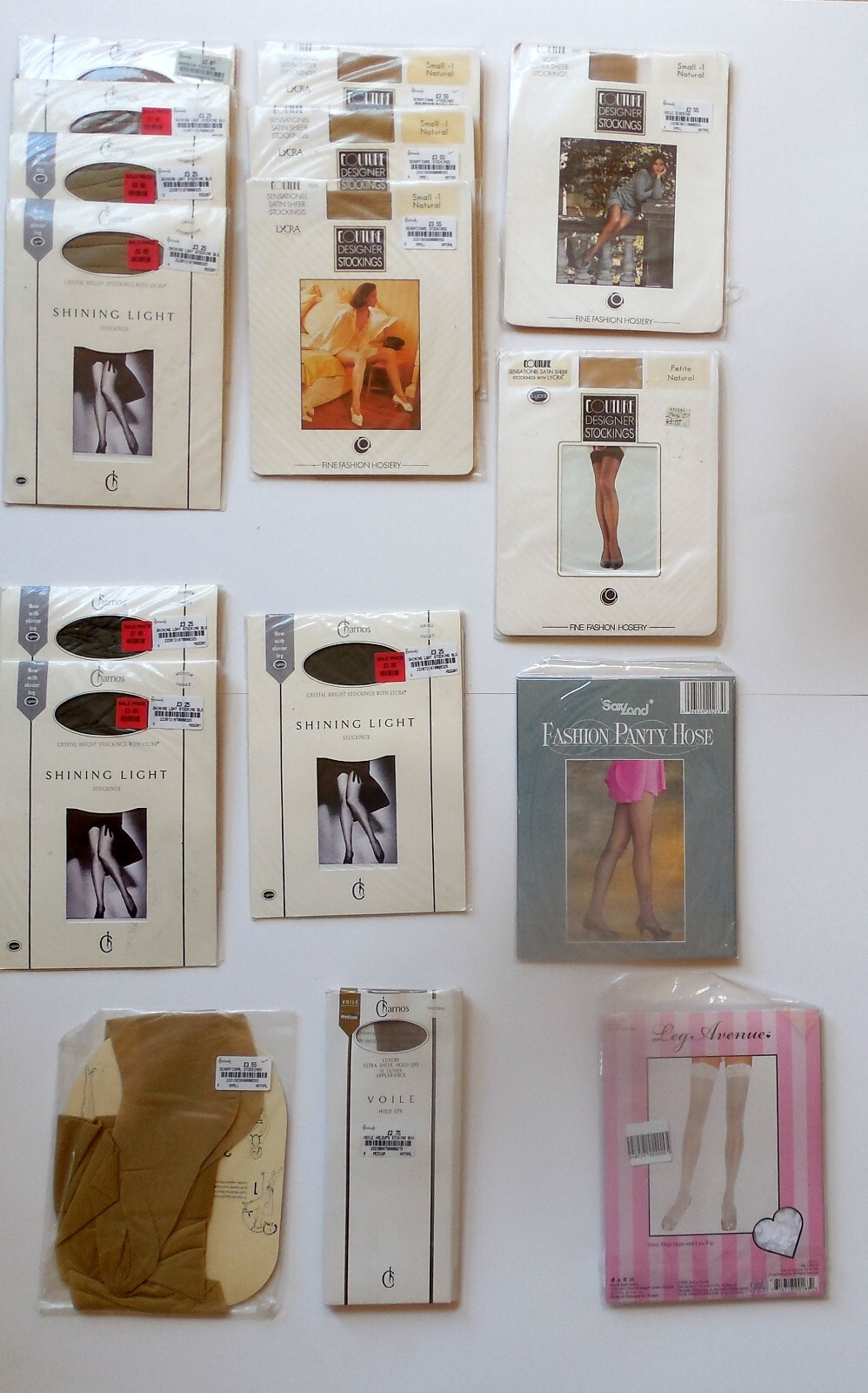 15 Pairs Various European Makers Ultra Sheer Lycra Nylon Stockings Natural Color