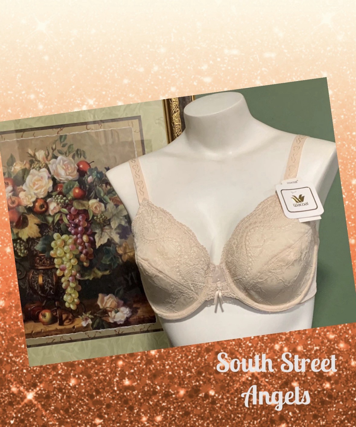 VINTAGE WACOAL 85715 ~ NATURALLY NUDE BEIGE ~ FLORAL LACE UNDERWIRE BRA ~ 34D