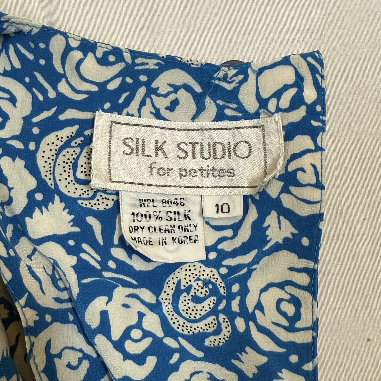 Blue Floral Rose 100% Silk Dress Vintage Petite 1980s Silk Studio Petites 10P