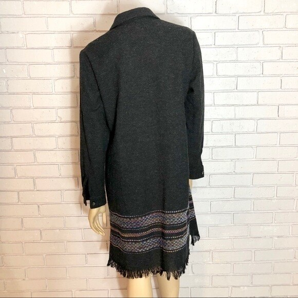 T. Garment Charcoal Grey Textured Button Front Tunic Jacket with Fringe Hem