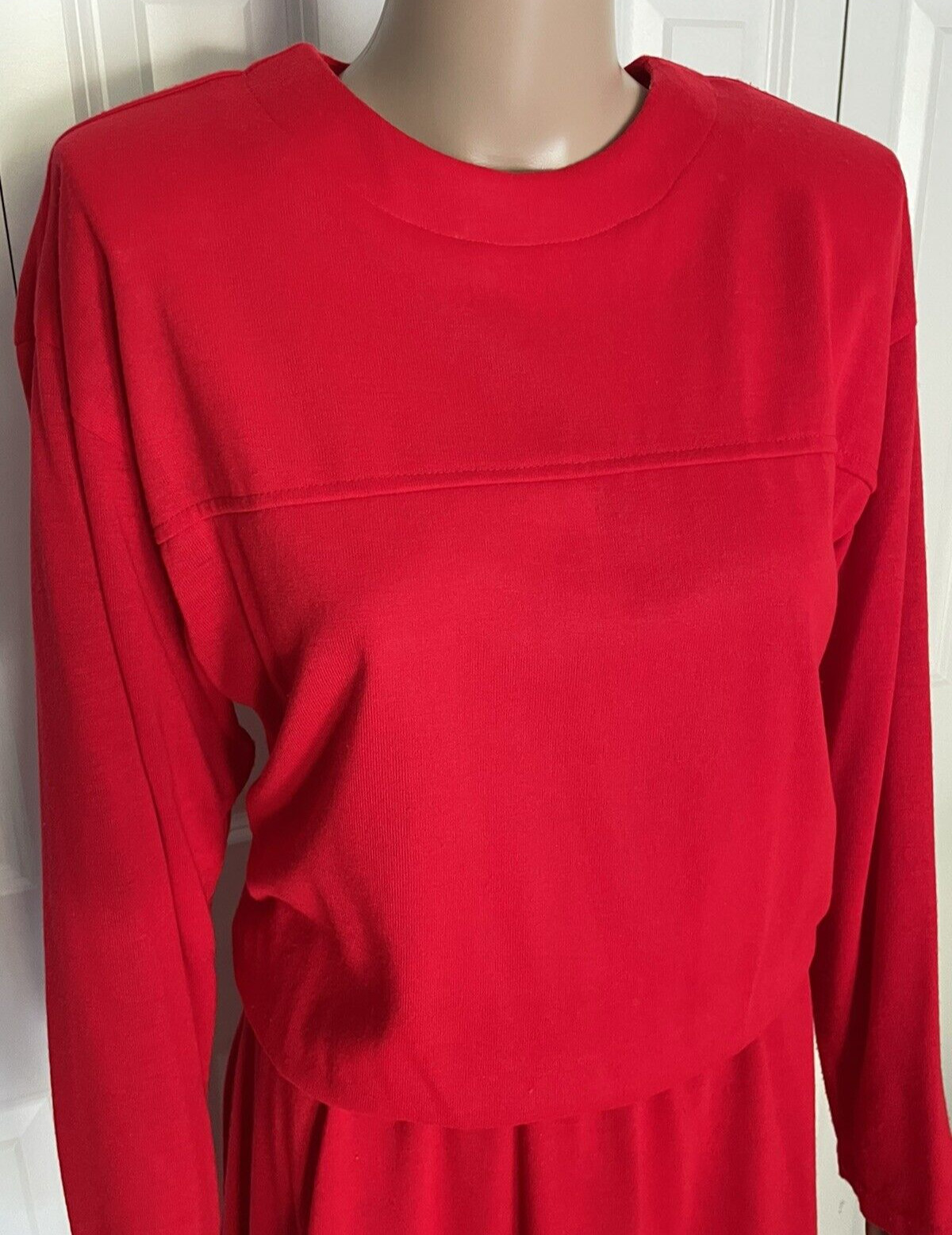 Vintage Stuart Alan 12 Bright Red Soft Knit Acrylic Bubble Waist Holiday Dress
