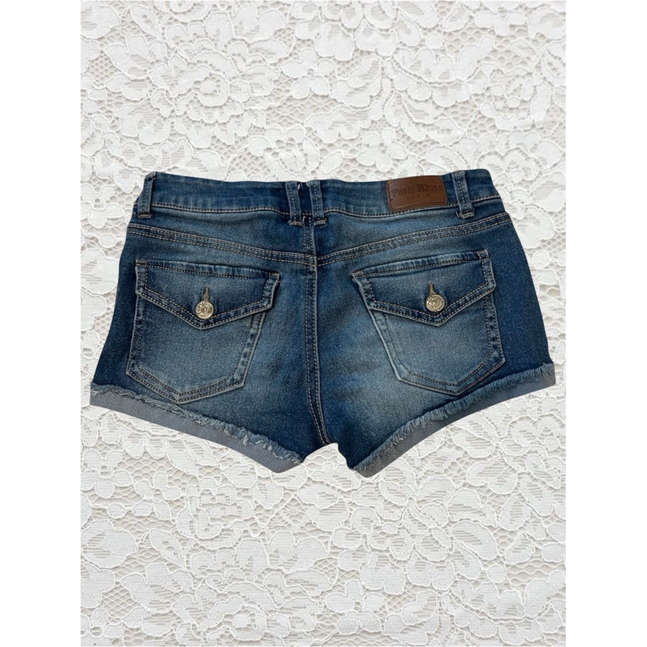 vintage paris blue low rise denim shorts with cute butt pockets