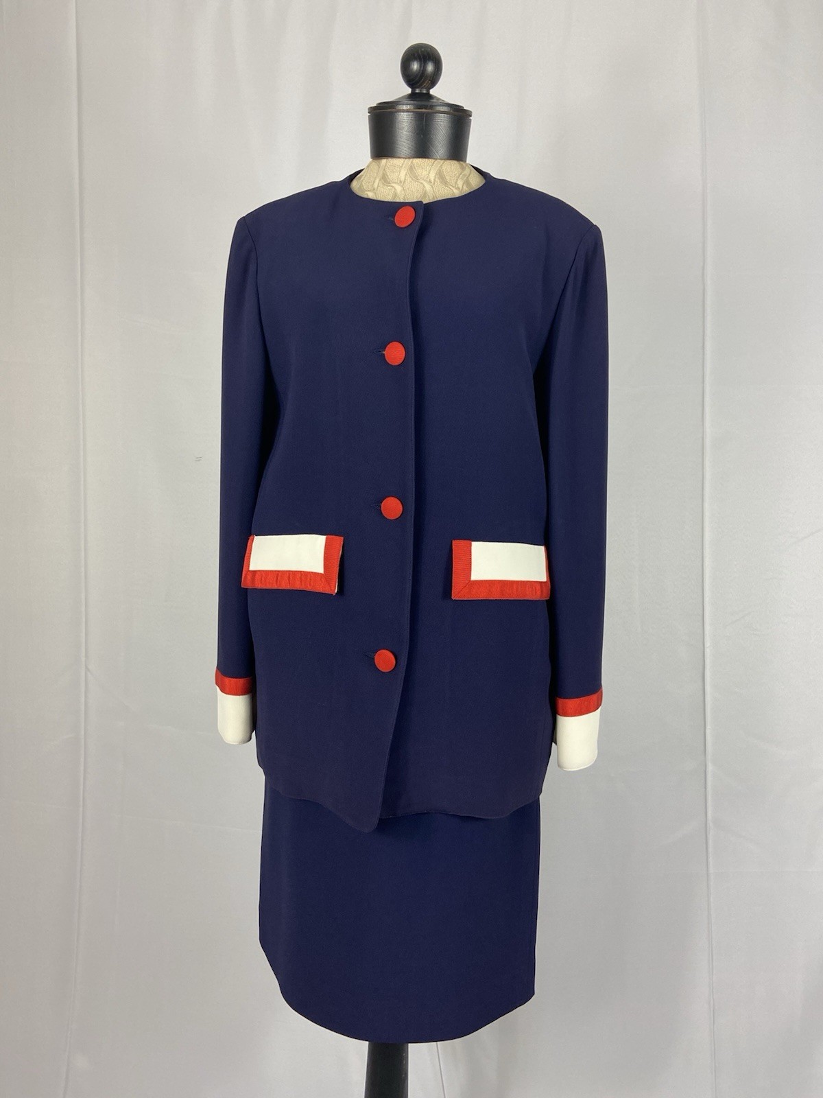 COURREGES Paris Vintage Blue Red White MOD Skirt Suit