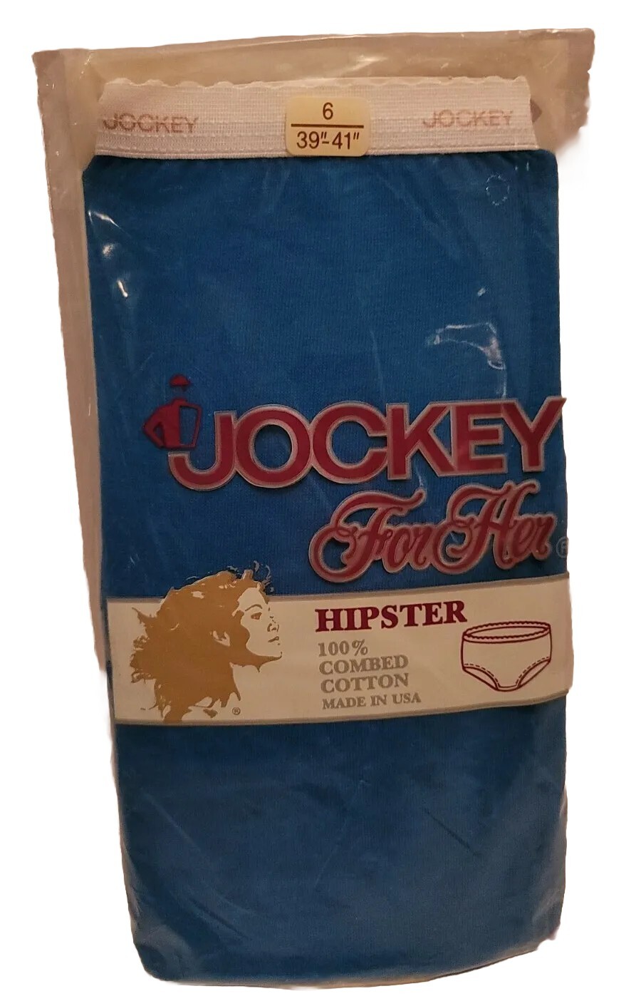 Jockey For Her Hipster Blue 100% Cotton Panties Size 6 (39&Prime;-41&Prime;)NOS 1987 Vintage