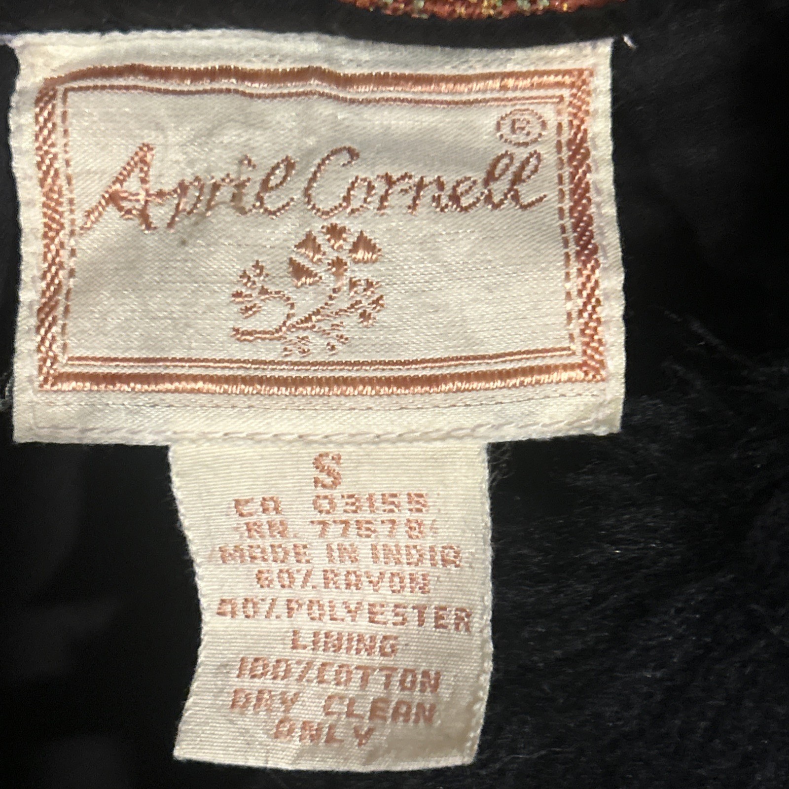Vintage April Cornell Burnt Orange Tapestry Jacket W/ Black Faux Fur Trim S
