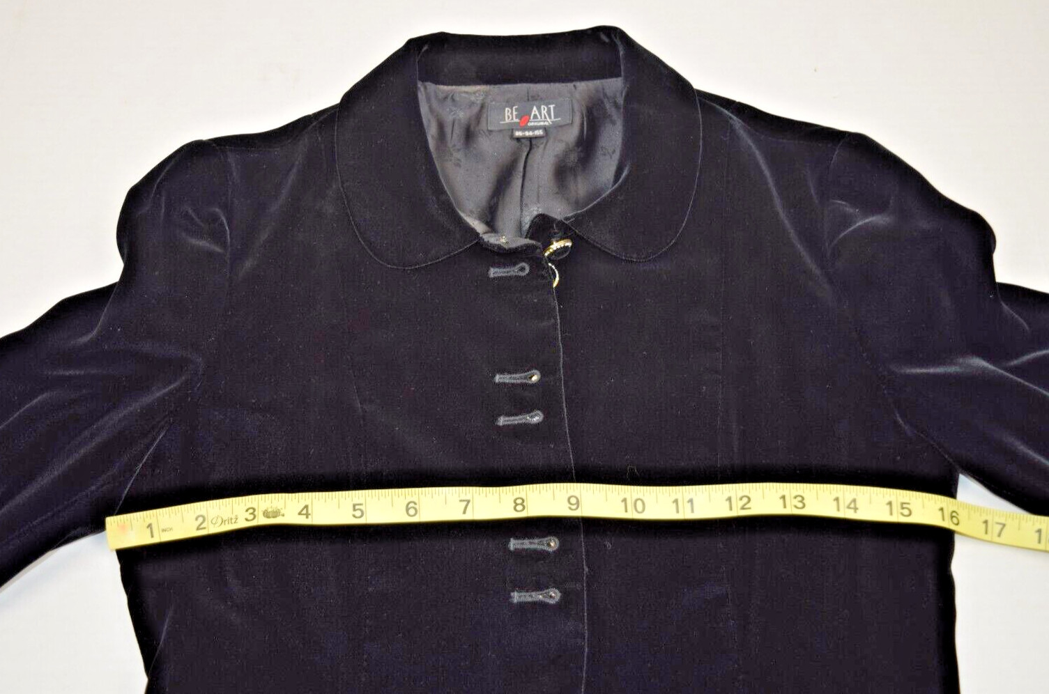 Vintage Velvet Jacket Be Art Size S/M 80s Shiny Black Ribbon Trim Jewel Buttons