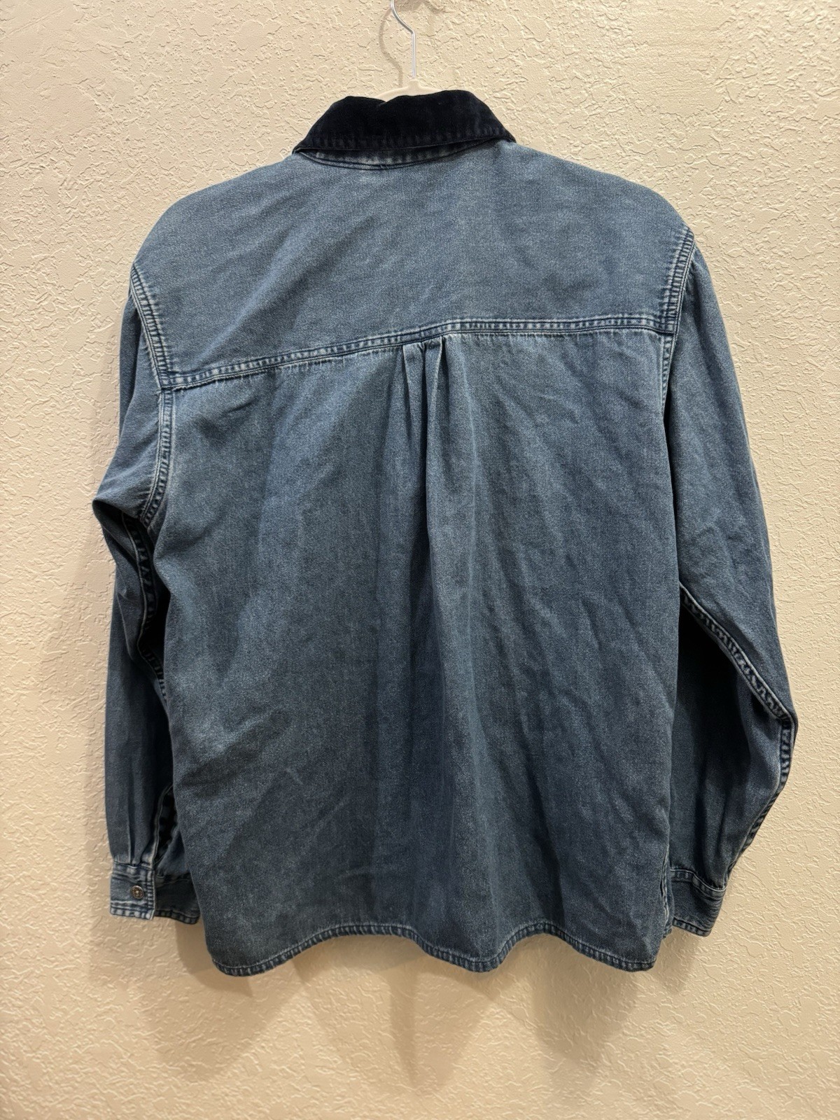 Vintage Oak Hill Denim Button-Down whimsical with Embroidered fairy print – Blue