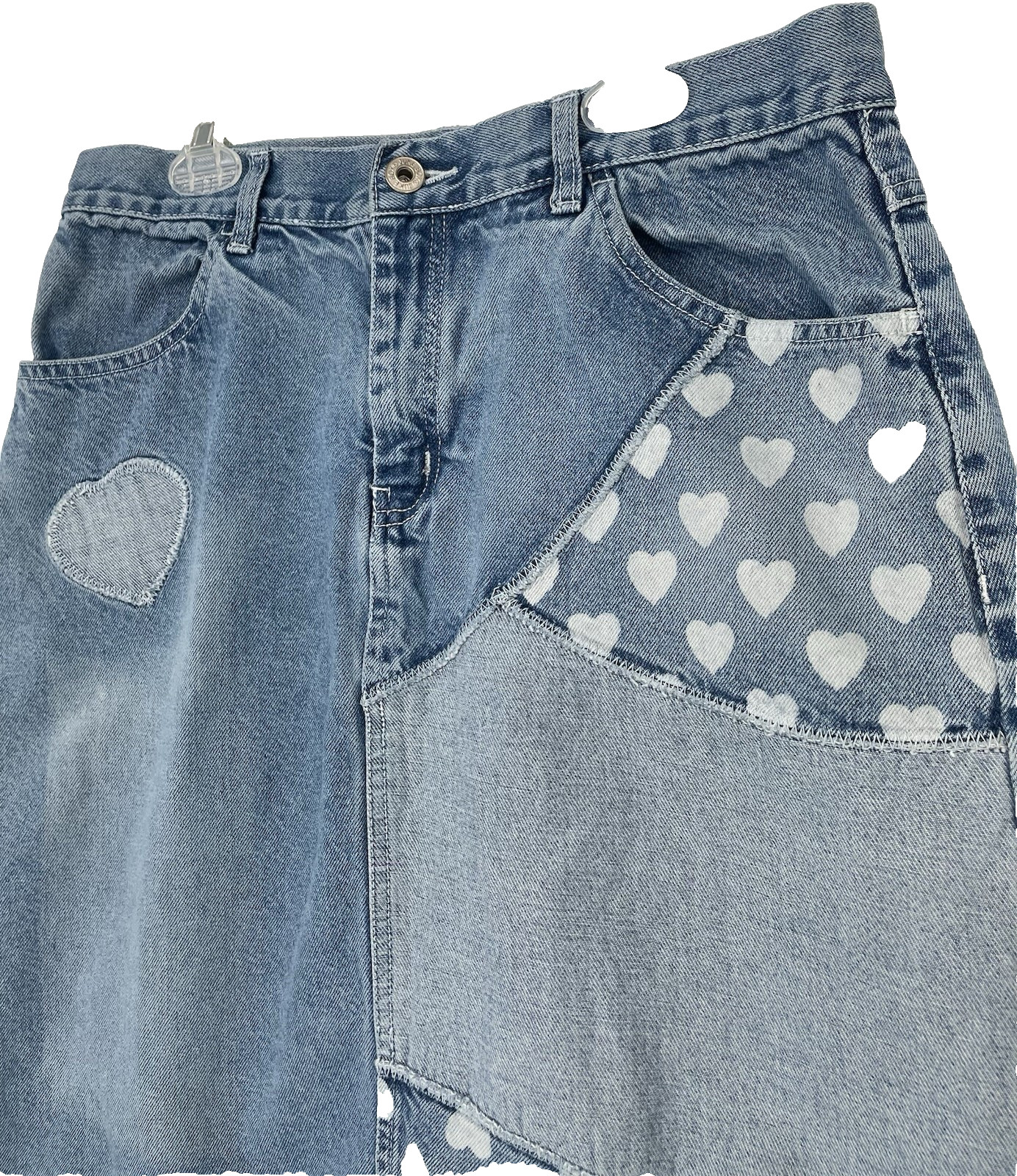 Vintage 1990s 2000s Y2K Patchwork Heart Denim Jean Midi Wiggle Skirt medium