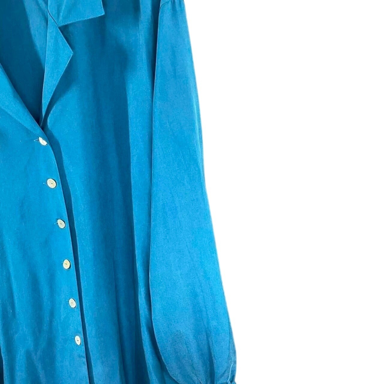 Vintage Teal 100% Silk Button Down Blouse Oversized Coastal Tunic Top