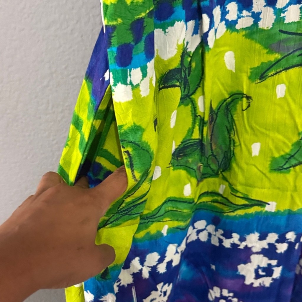 Vintage Jams World Blue and Green Midi Dress beach Hawaii vacation