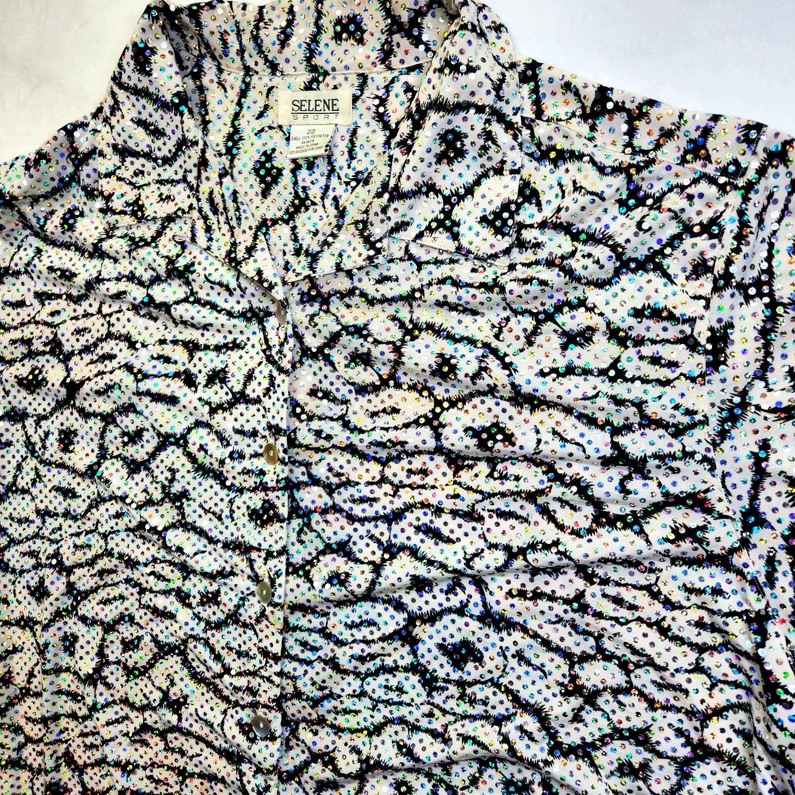 Vintage Selene Formal Top Blouse Beaded Sequin Long Sleeve Rhinestone Womens 22