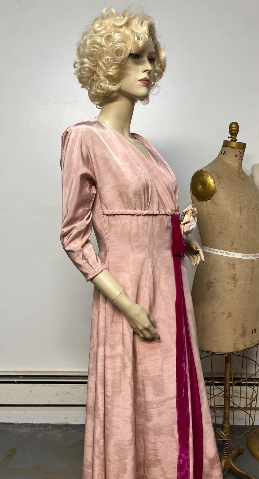 Vintage 1940s Marshall Fields Pink Rayon Faille Dressing Gown Dress Bust 36-38